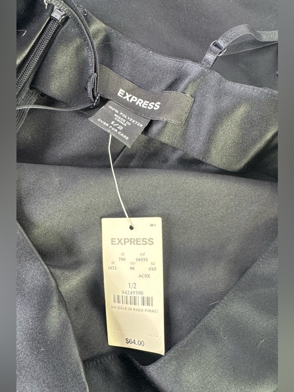 NWT Express Black Satin Y2K Dress size 1/2 - Picture 5 of 5